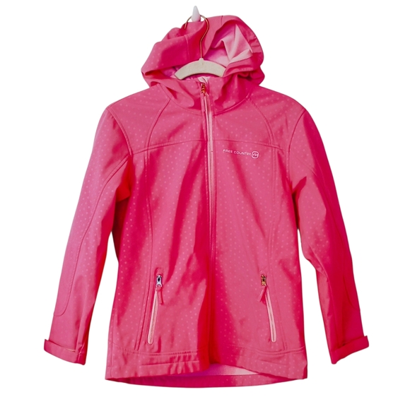 Free Country Other - Girl's Free Country Bright Pink Polka Dot Softshell Hooded Jacket Size XL 10/12
